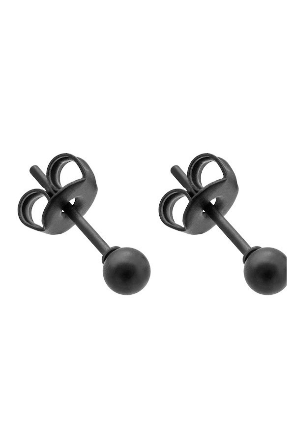 Matte black 3 mm stainless steel ball stud earrings with minimalist design.