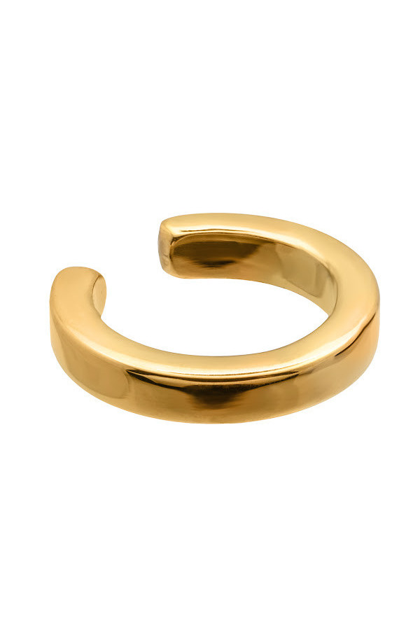 Gold 2.5 mm stainless steel ear cuff with polished golden finish.