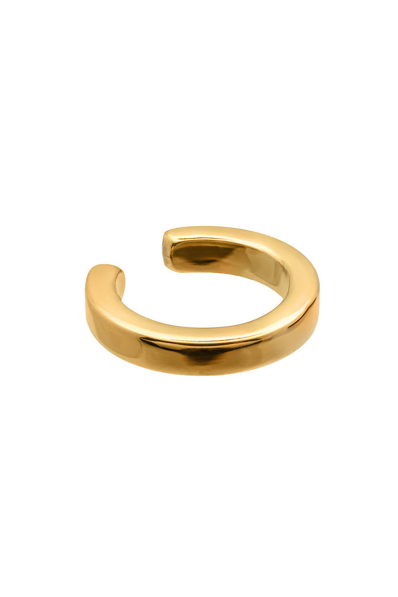 Gold 2.5 mm stainless steel ear cuff with polished golden finish.