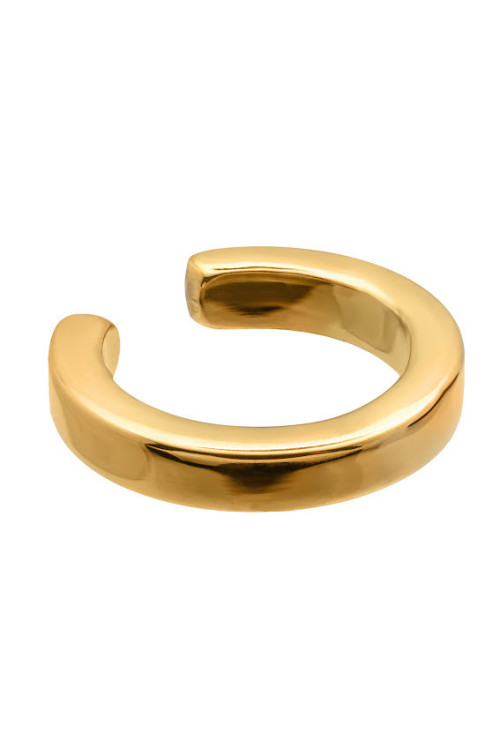 Gold 2.5 mm stainless steel ear cuff with polished golden finish.