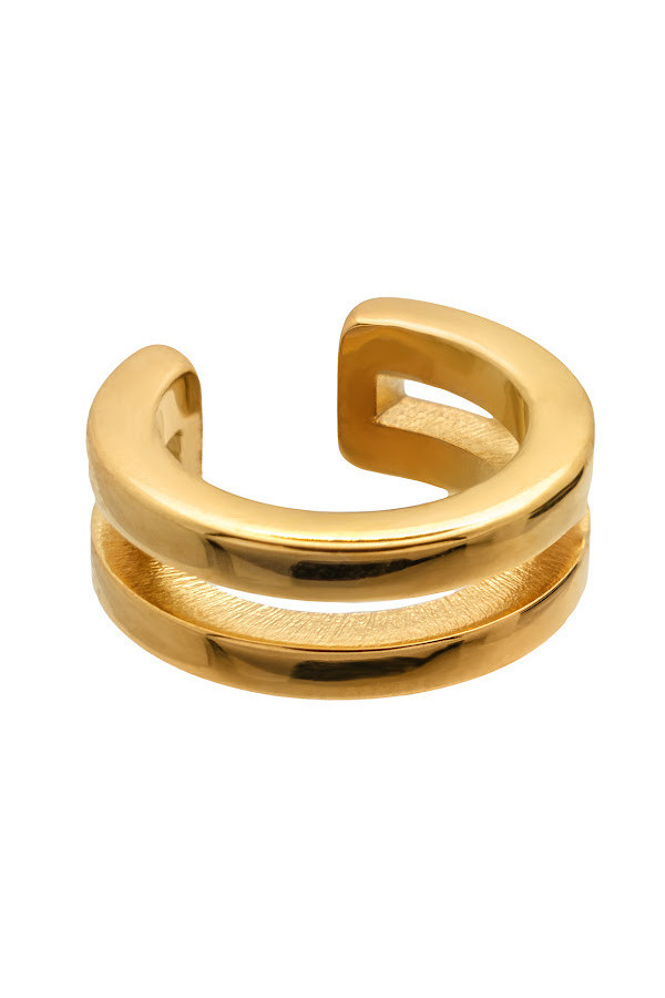 Gold 5 mm double stainless steel ear cuff with polished golden finish.