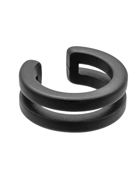 Matte black 5 mm double stainless steel ear cuff with modern matte finish.