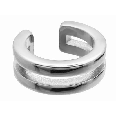 Silver 5 mm double stainless steel ear cuff with polished shiny finish.
