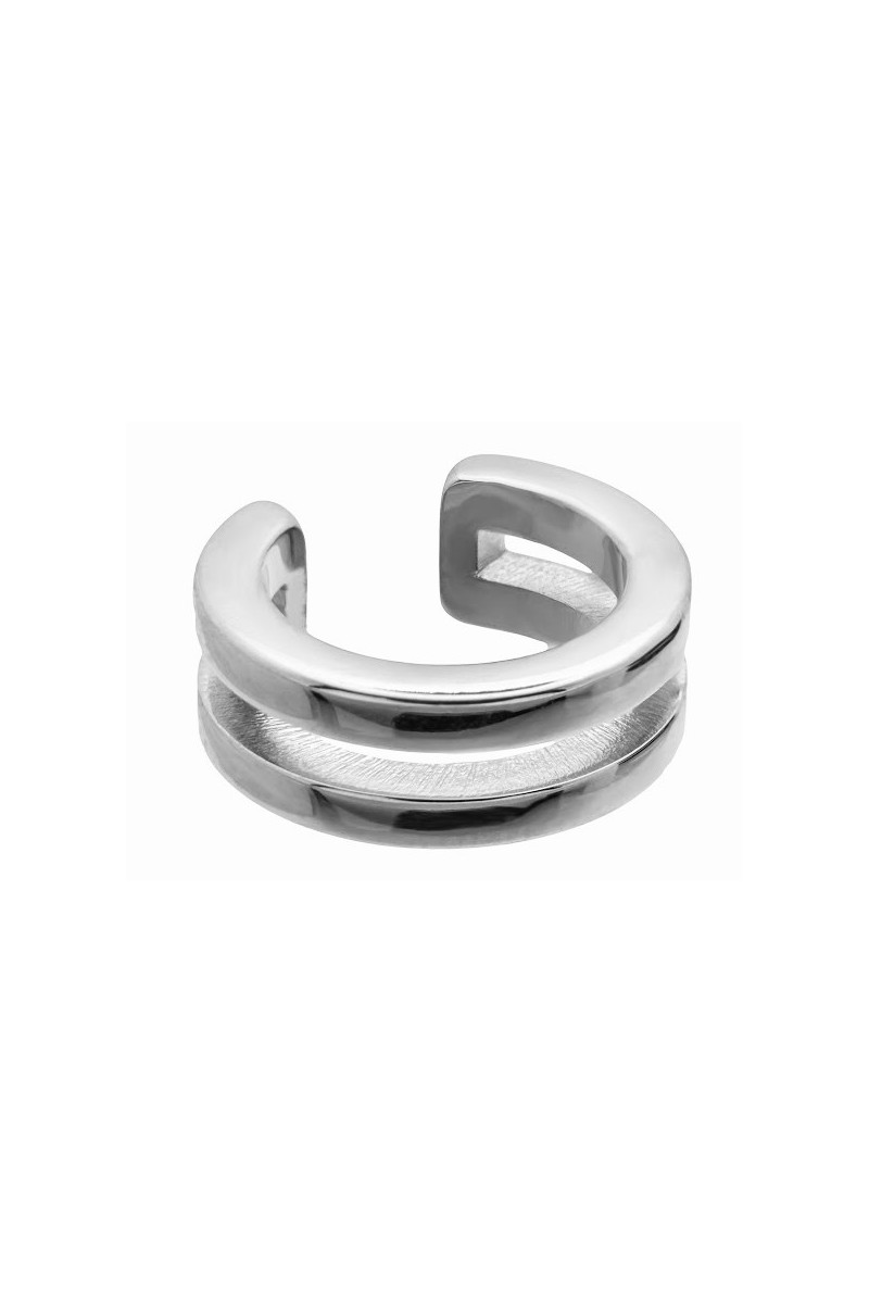 Silver 5 mm double stainless steel ear cuff with polished shiny finish.