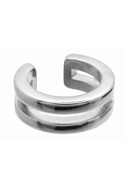 Silver 5 mm double stainless steel ear cuff with polished shiny finish.