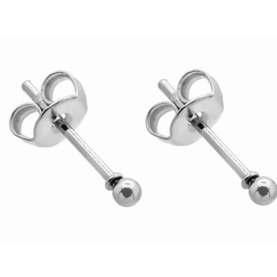 Silver 2 mm stainless steel ball stud earrings with a polished finish.