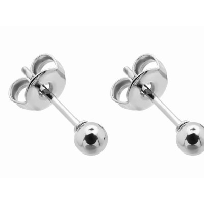 Silver 3 mm stainless steel ball stud earrings with polished shiny finish.