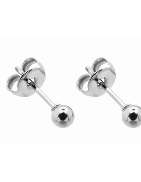 Silver 3 mm stainless steel ball stud earrings with polished shiny finish.
