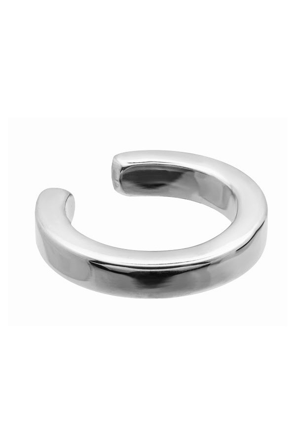 Silver 2.5 mm stainless steel ear cuff with polished finish.