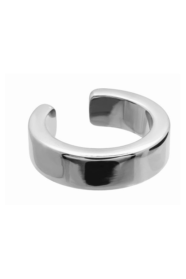 Silver 4.1 mm stainless steel ear cuff with polished shiny finish.