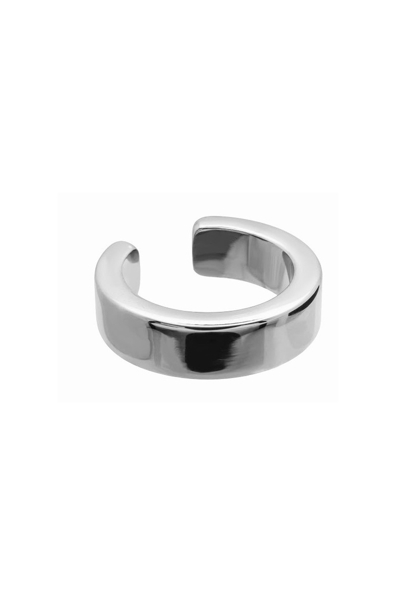 Silver 4.1 mm stainless steel ear cuff with polished shiny finish.