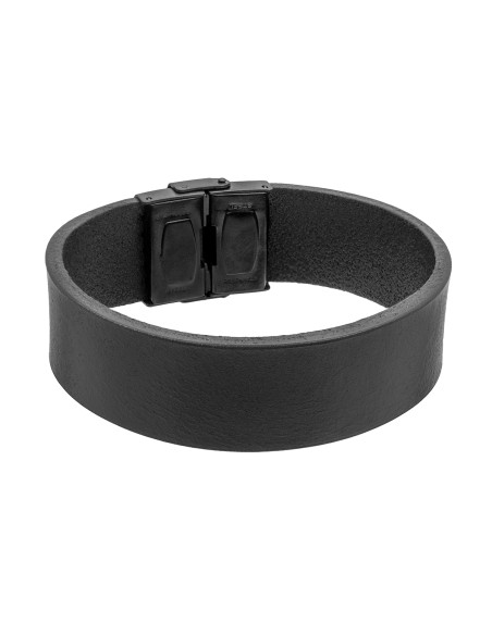 Men’s black leather bracelet with black watch clasp