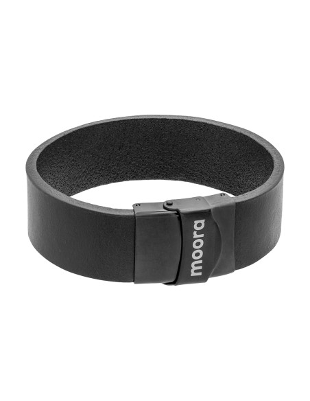 Men’s black leather bracelet with black watch clasp