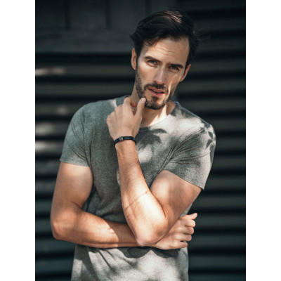 Men’s brown leather bracelet with matte steel element 2