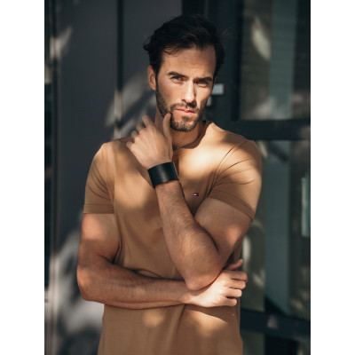 Wide men’s black leather bracelet with matte black magnetic clasp 2