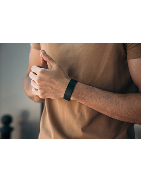 Men’s black leather bracelet with black watch clasp