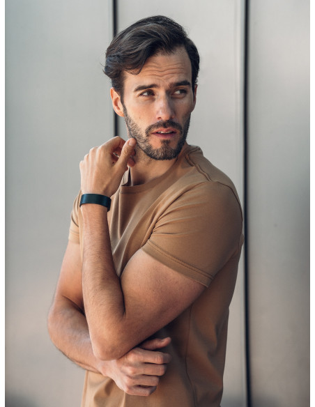 Men’s black leather bracelet with black watch clasp