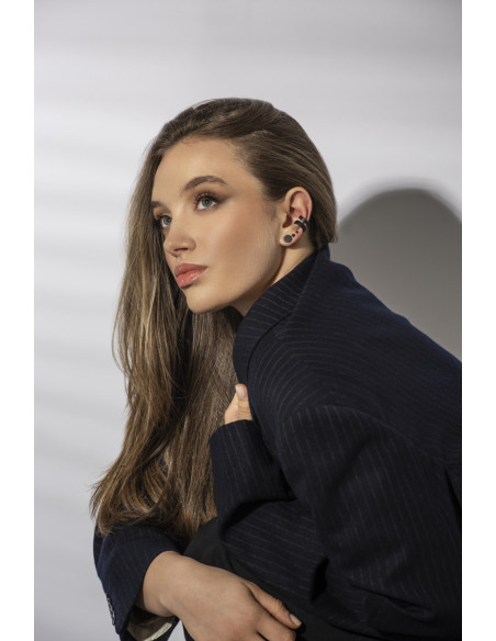 Matte black 3.6 mm stainless steel ear cuff with contemporary finish.