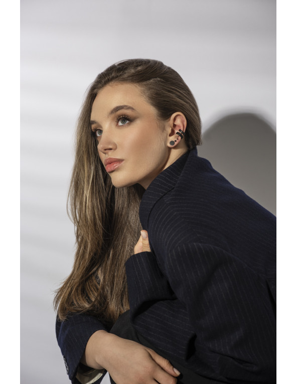 Matte black 4.1 mm stainless steel ear cuff with modern finish.