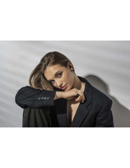 Matte black 4.1 mm stainless steel ear cuff with modern finish.