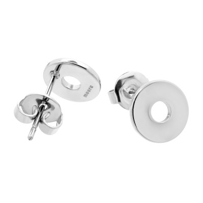 Silver stainless steel hoop earrings with stud closure.