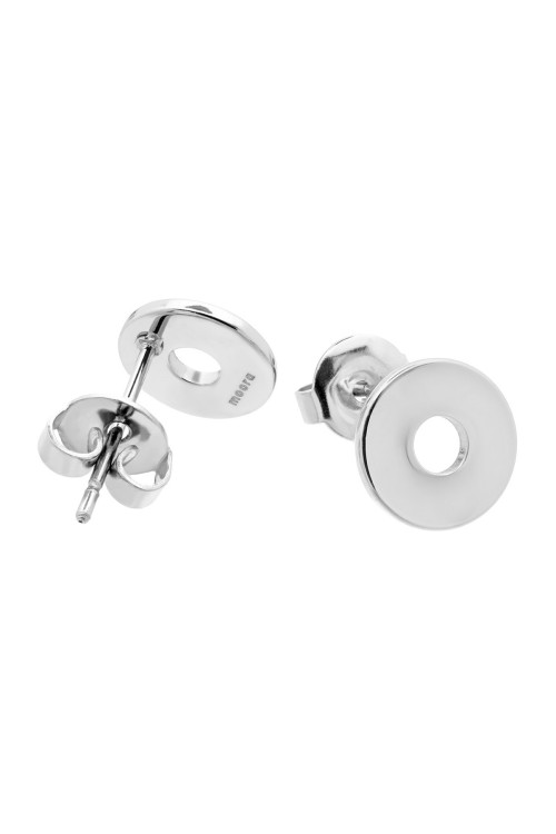 Silver stainless steel hoop earrings with stud closure.