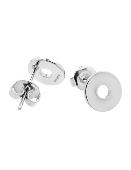 Silver stainless steel hoop earrings with stud closure.