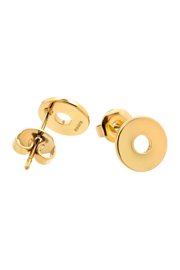 Gold stainless steel hoop earrings with stud closure.