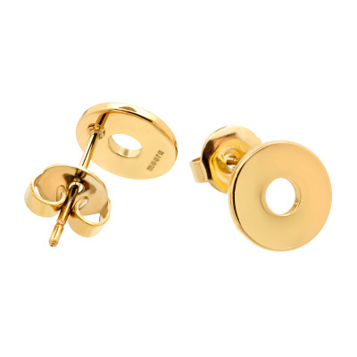Gold stainless steel hoop earrings with stud closure.
