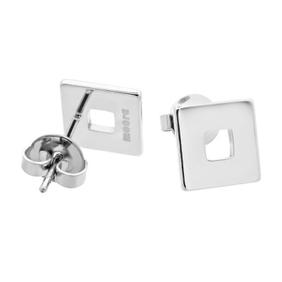 Silver stainless steel square earrings with stud closure.