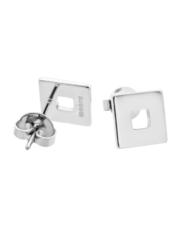 Silver stainless steel square earrings with stud closure.