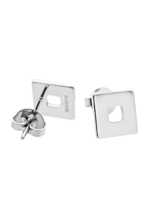 Silver stainless steel square earrings with stud closure.