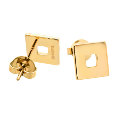 Gold stainless steel square earrings with stud closure.