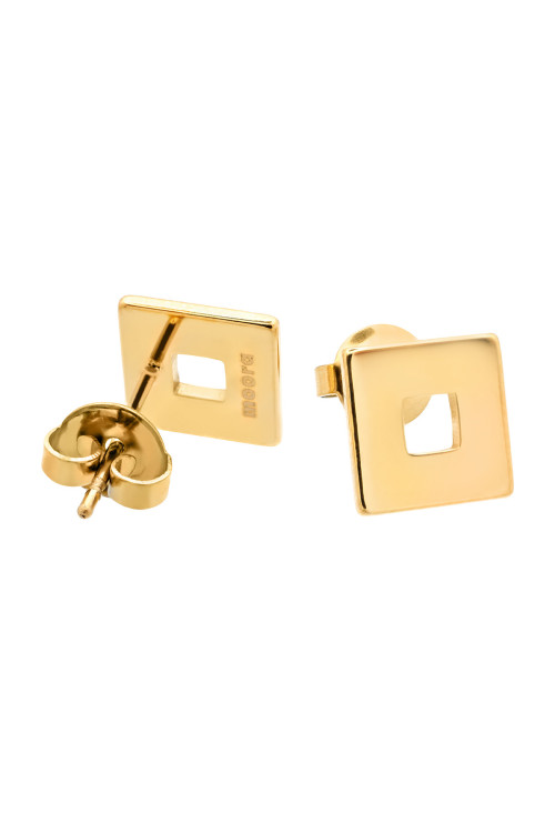 Gold stainless steel square earrings with stud closure.