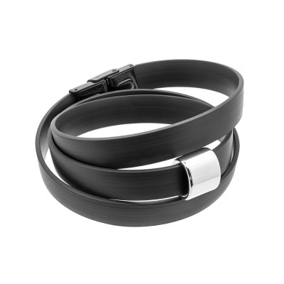Men’s black rubber bracelet with shiny stainless steel element