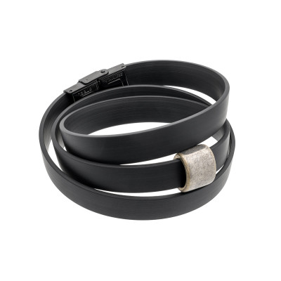 Men’s black rubber bracelet with matte stainless steel element