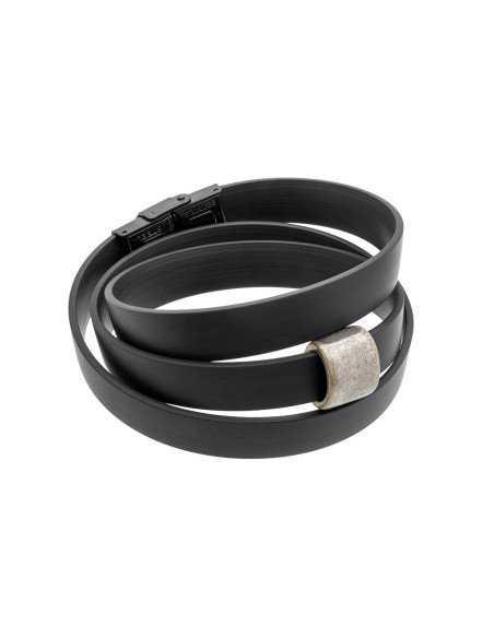 Men’s black rubber bracelet with matte stainless steel element