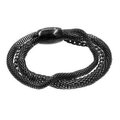 Matte black stainless steel bracelet with a minimalist and modern design.