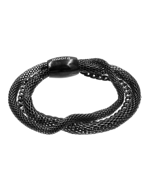 Matte black stainless steel bracelet with a minimalist and modern design.