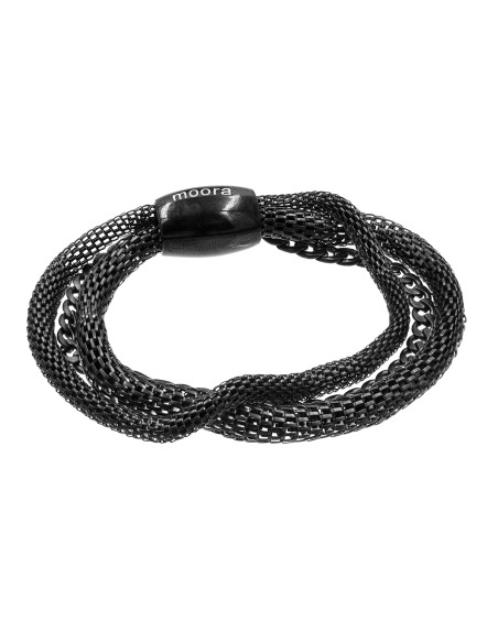Matte black stainless steel bracelet with a minimalist and modern design.