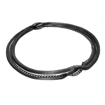 Matte black stainless steel choker with three different chains combined into one design