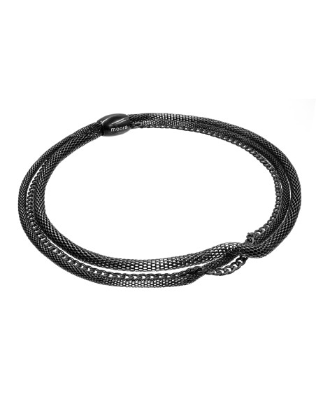 Matte black stainless steel choker with three different chains combined into one design