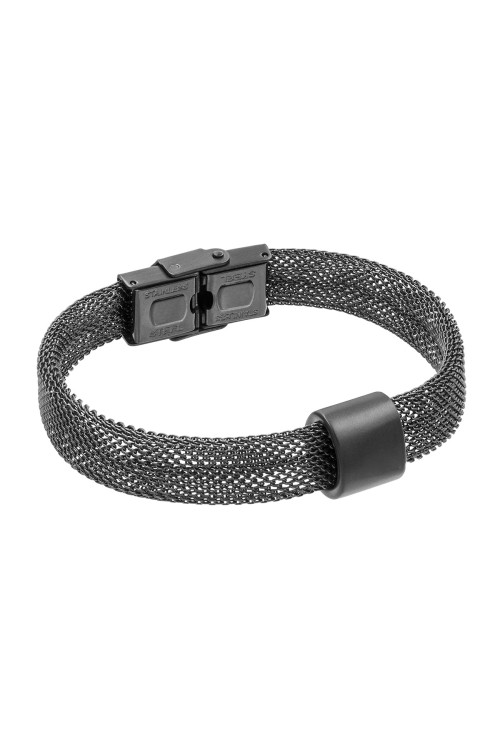 Matte black stainless steel bracelet with a watch clasp in a minimalist, elegant design.