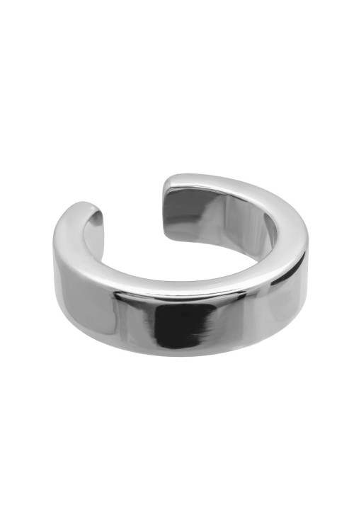 Men’s silver stainless steel ear cuff with a raw, minimalist design.