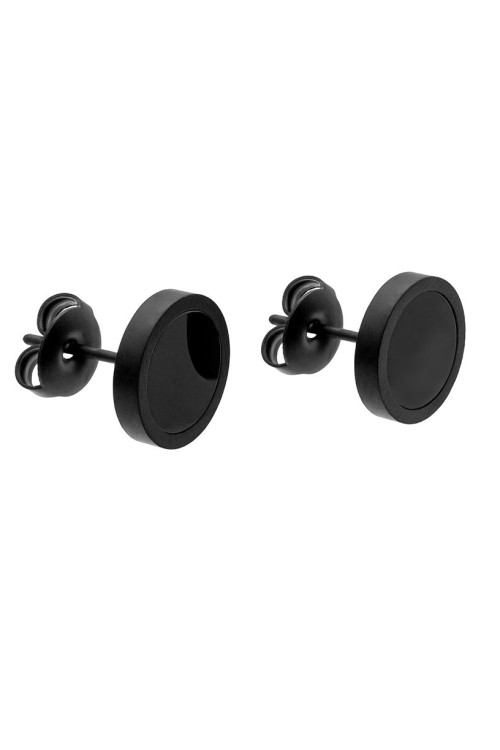 Black stainless steel earrings with polished center – minimalist design