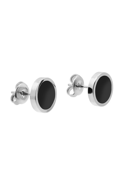 Minimalist men's black stainless steel stud earrings with a modern round design.