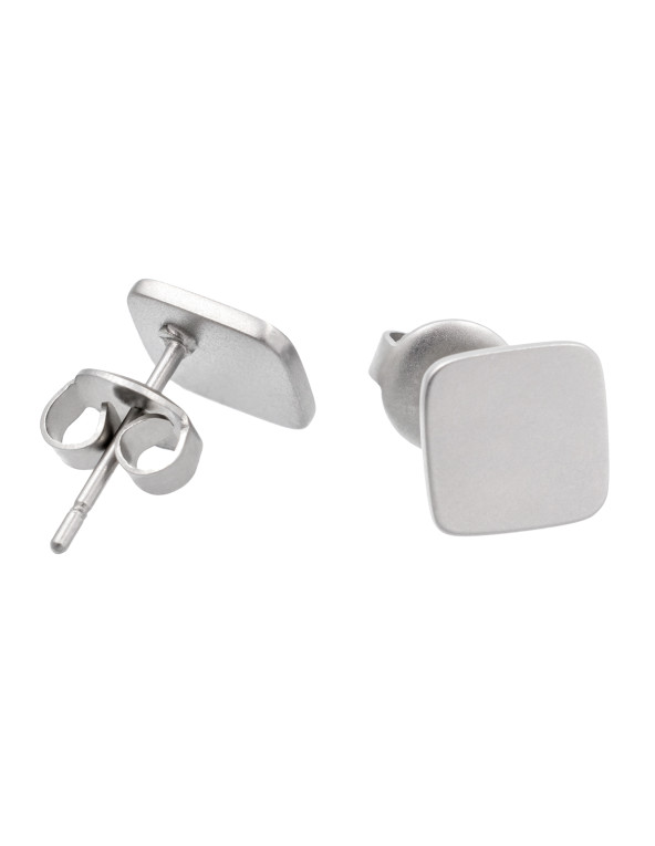 Men’s satin stainless steel square earrings with a soft elegant finish.