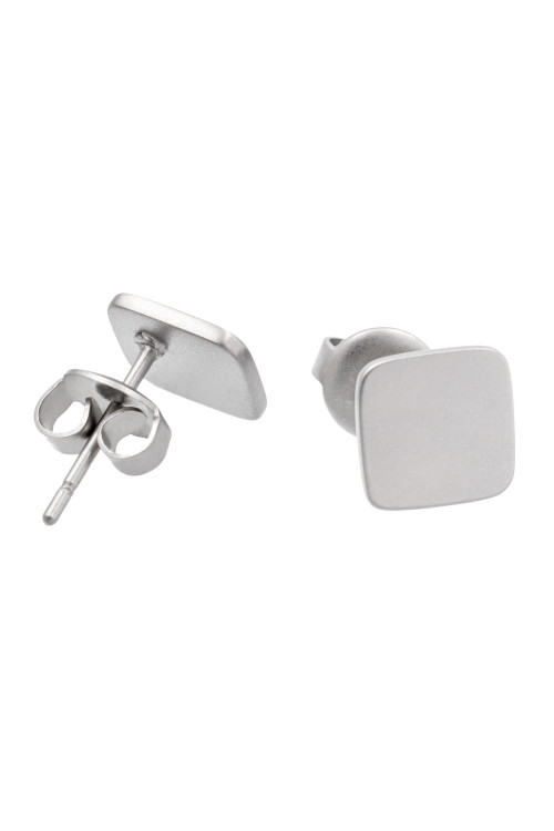 Men’s satin stainless steel square earrings with a soft elegant finish.