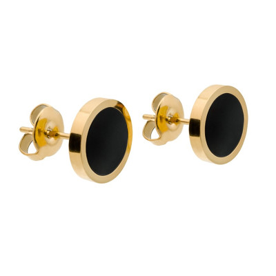 Men’s gold-plated stainless steel earrings with black stone in a refined modern design.
