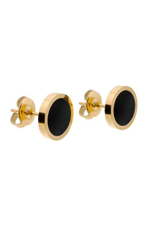 Men’s gold-plated stainless steel earrings with black stone in a refined modern design.